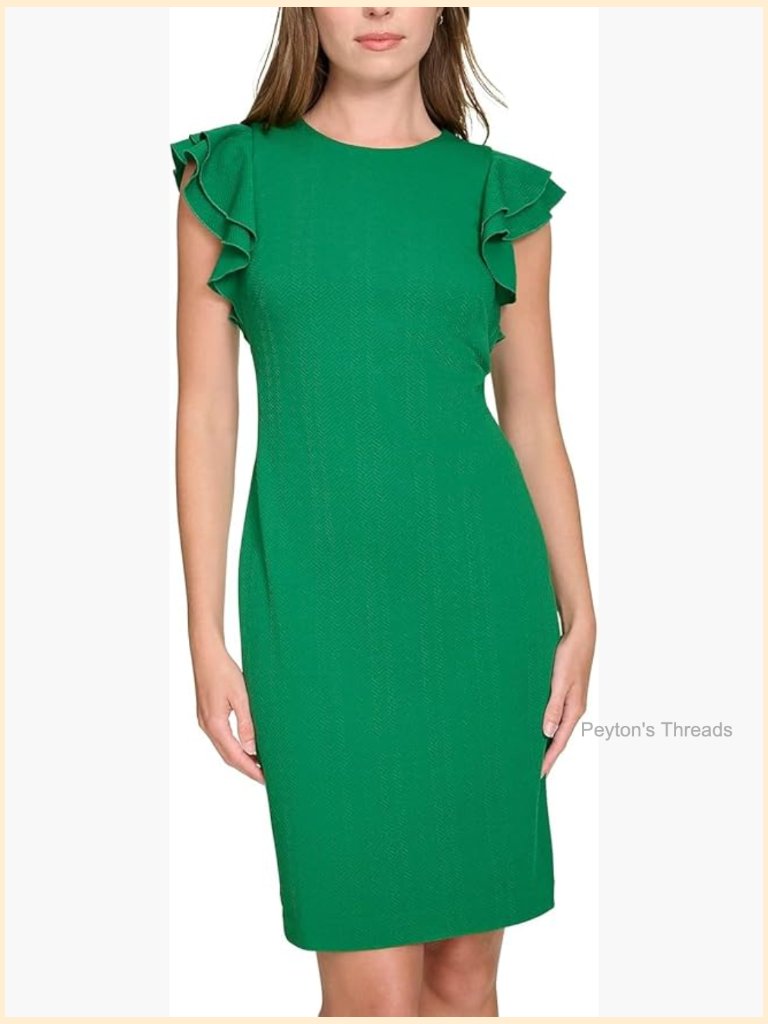 Sleeveless Ruffle Hem Jewel Neck Crepe Sheath Mini Dress With Zipper
